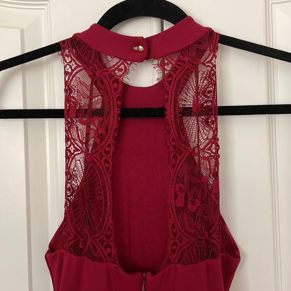 LULU’s halter neck skater dress lace detail on back-deep red(almost mahogany red - Picture 5 of 7